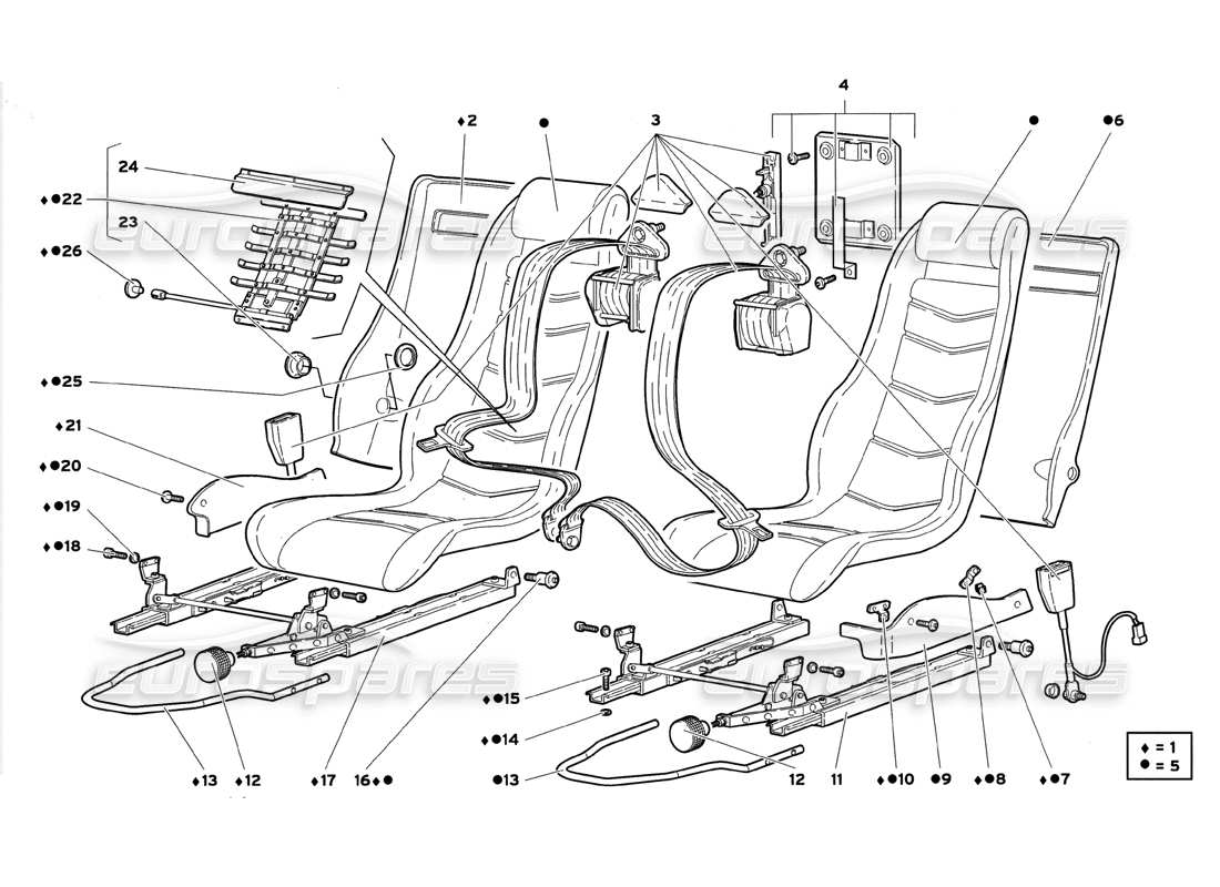 lamborghini diablo gt (1999) three-point seat belts parts diagram
