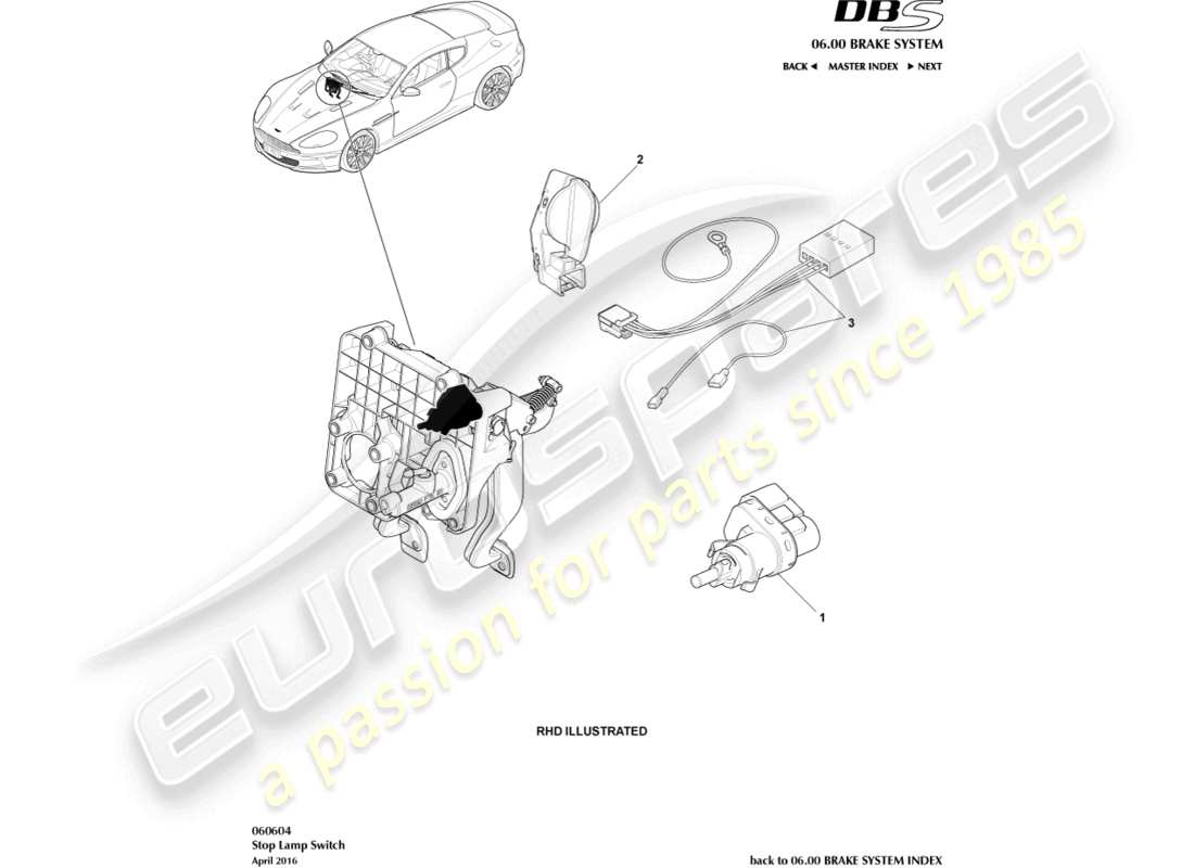 aston martin dbs (2008) stop lamp switch part diagram