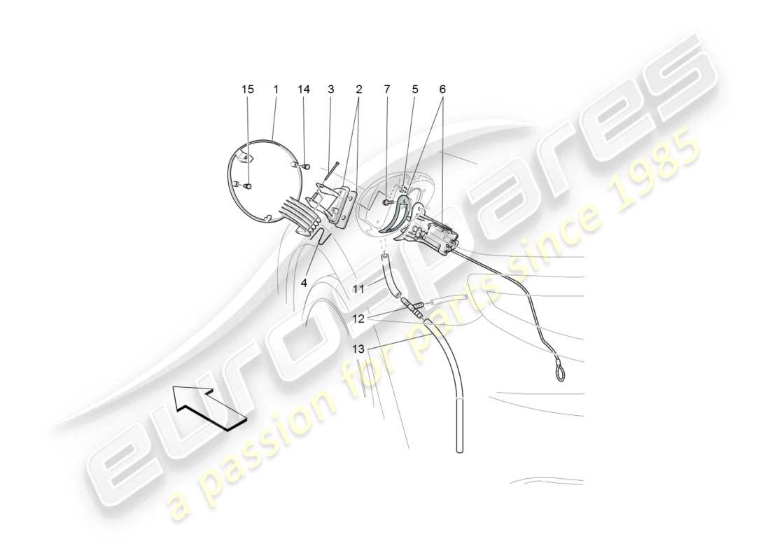 maserati granturismo (2008) fuel tank door and controls part diagram