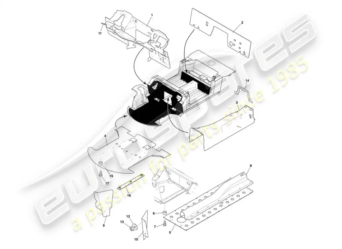 aston martin vanquish (2007) heat deflectors & shields parts diagram