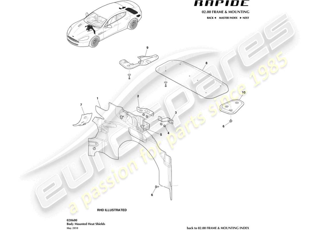 aston martin rapide (2017) heat shields part diagram