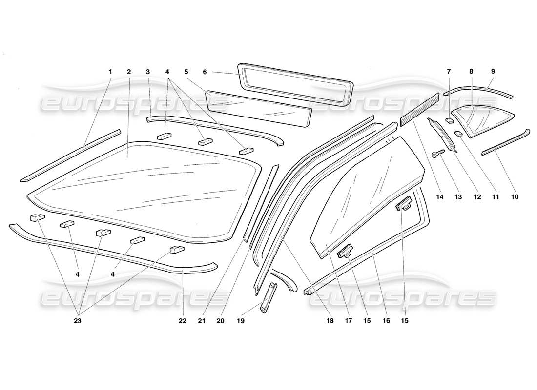 lamborghini diablo sv (1998) windows part diagram