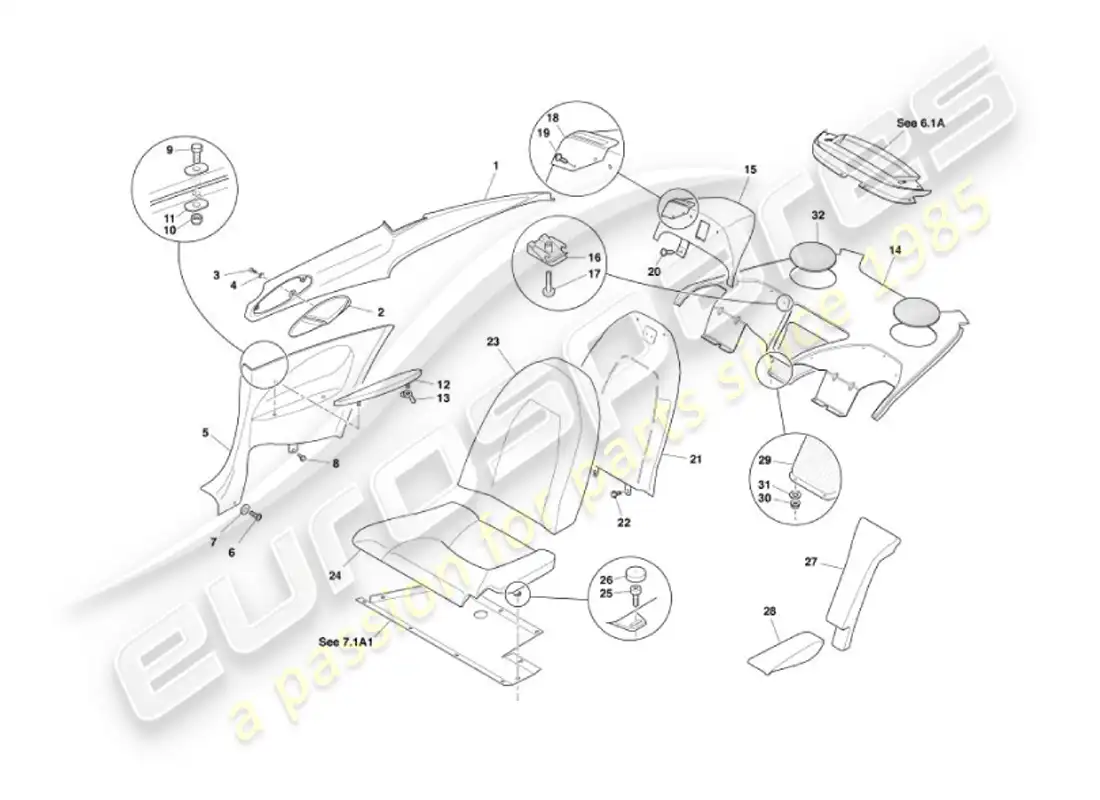 aston martin vanquish (2007) rear trim, 2+2 parts diagram
