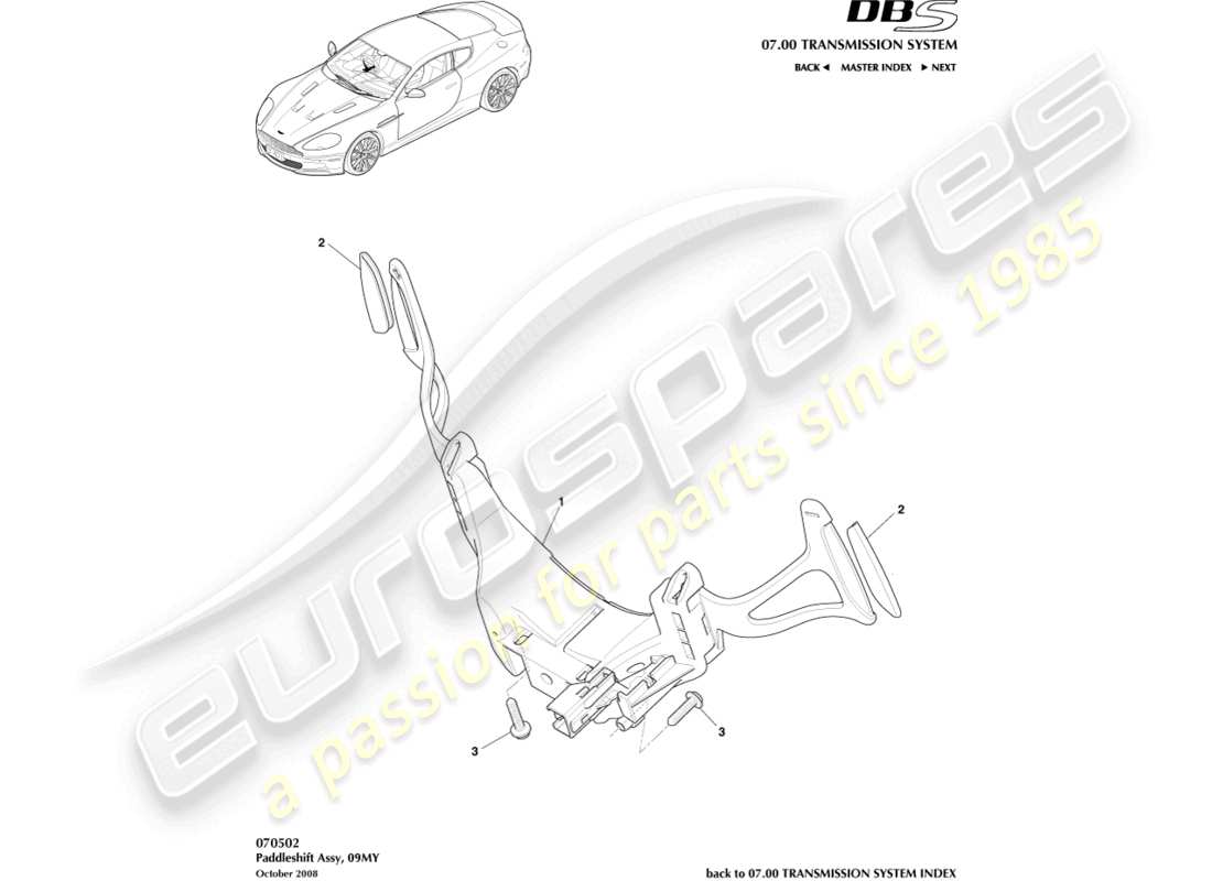 aston martin dbs (2009) paddleshift part diagram