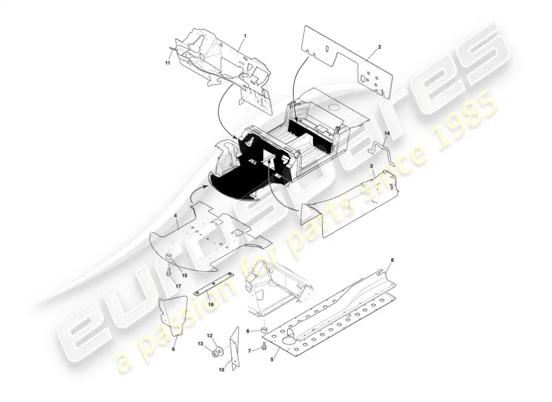 aston martin vanquish (2005) heat deflectors & shields parts diagram