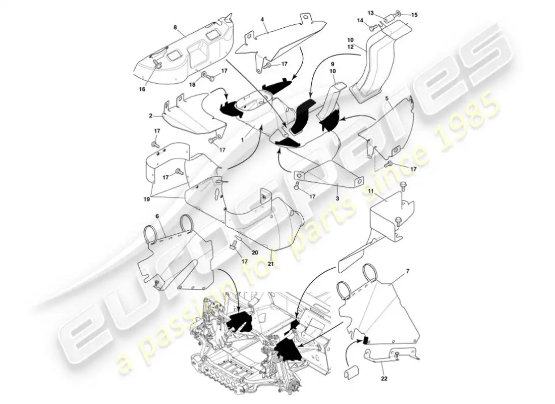 aston martin vanquish (2007) heat deflectors & shields parts diagram