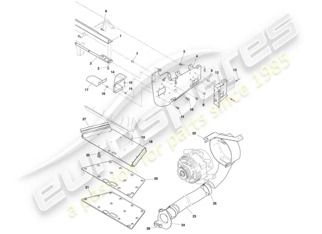 aston martin vanquish (2001) heat deflectors & shields parts diagram
