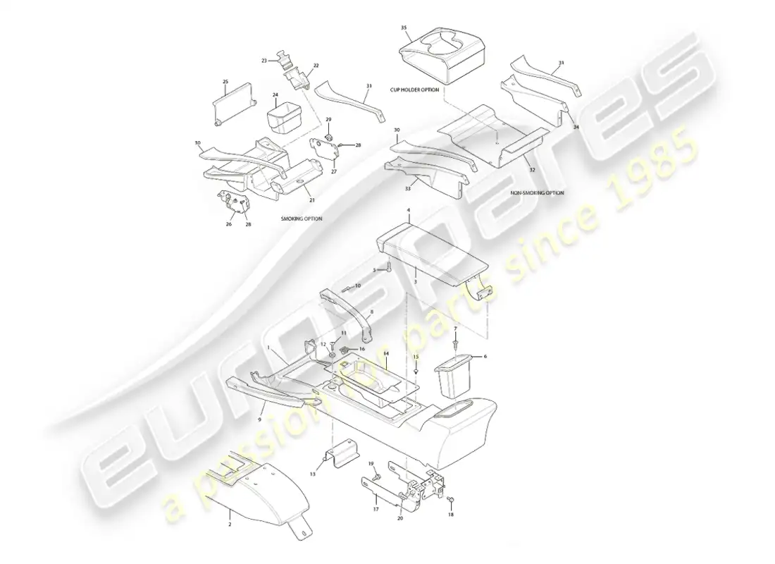 aston martin vanquish (2002) centre console & trim, vin 501949 on parts diagram