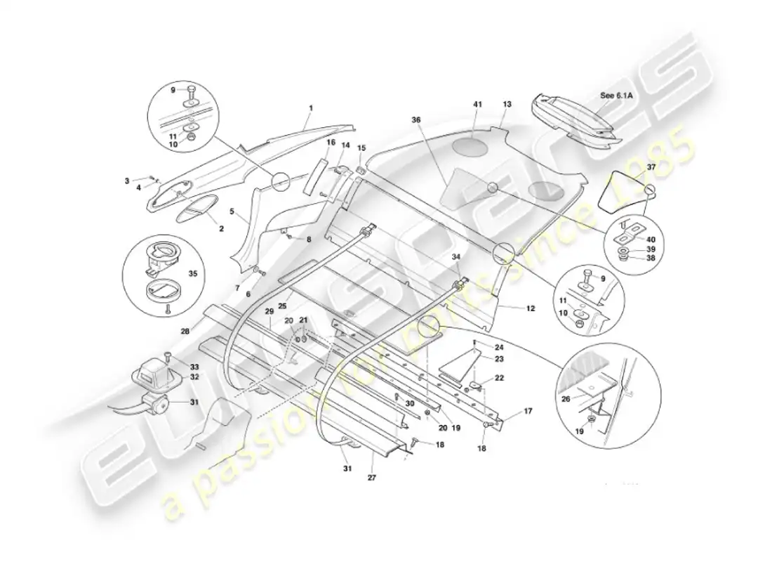 aston martin vanquish (2002) rear trim, 2 + 0 parts diagram