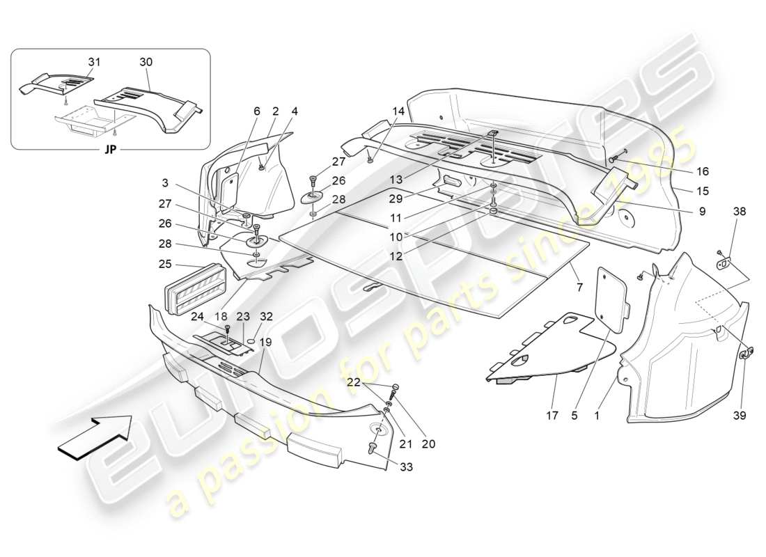 maserati granturismo s (2017) luggage compartment mats parts diagram