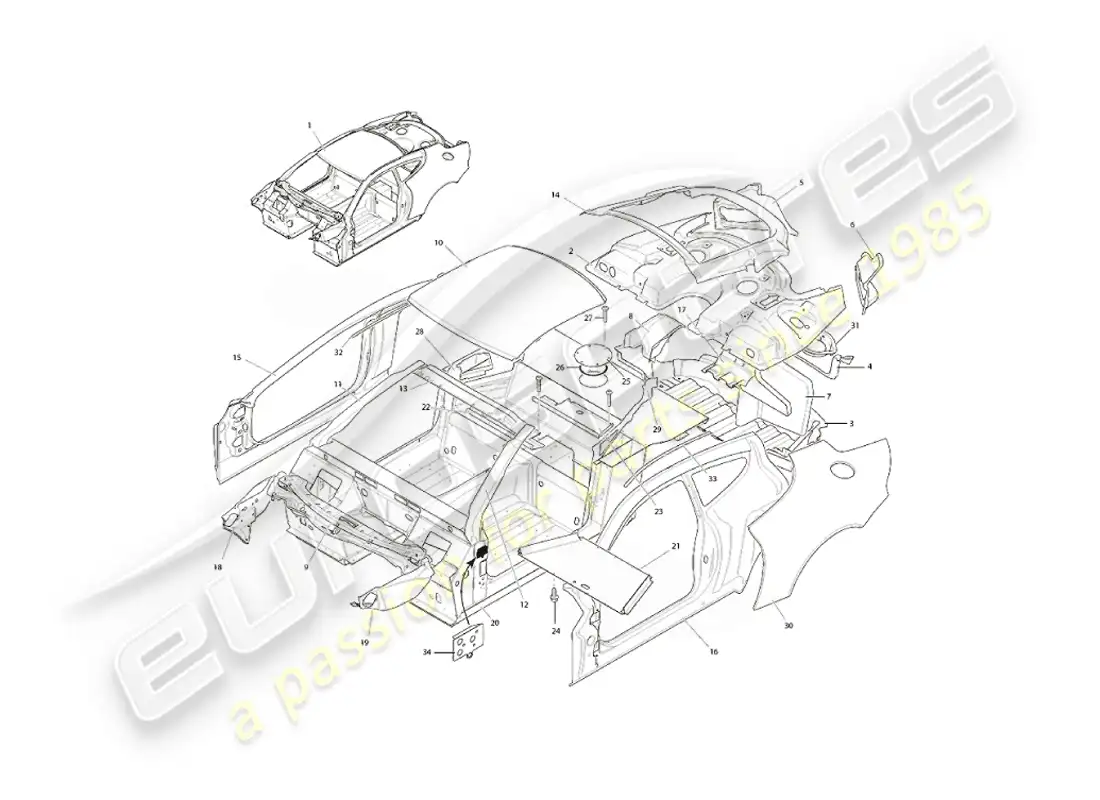 aston martin vanquish (2005) body structure parts diagram