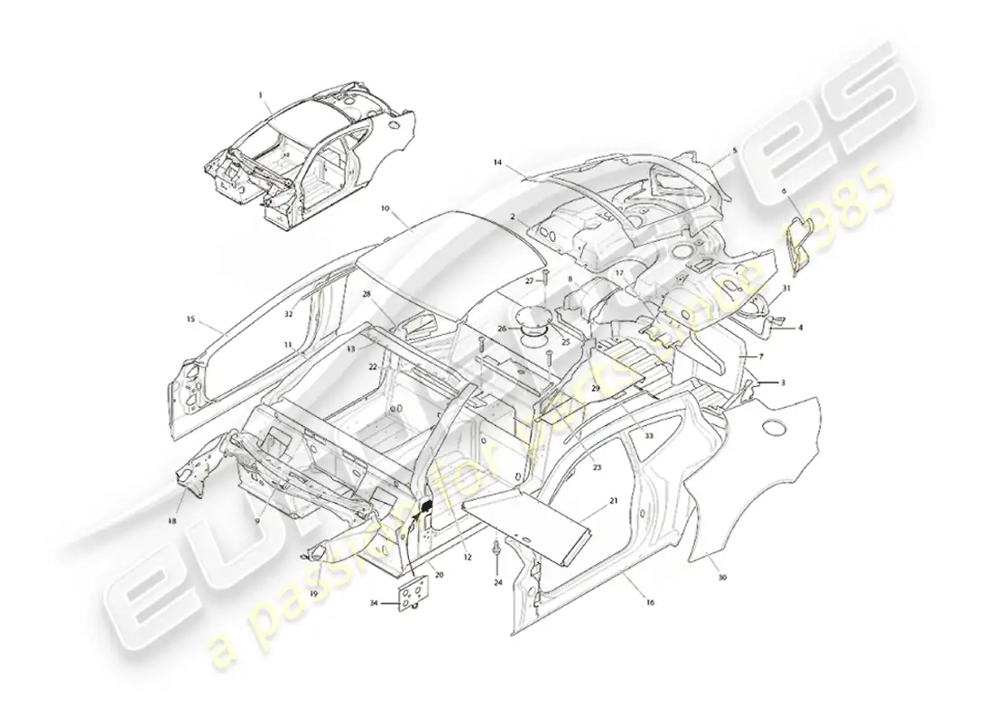 aston martin vanquish (2004) body structure parts diagram