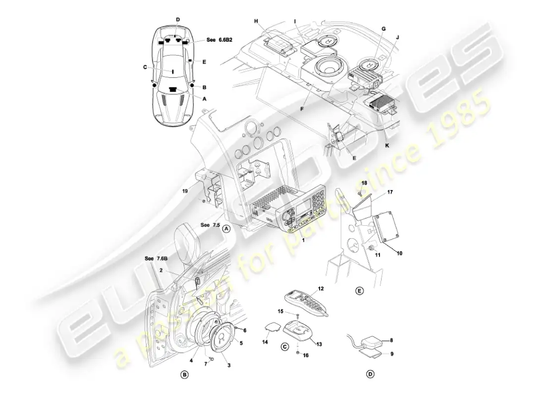 aston martin vanquish (2002) in-car entertainment parts diagram