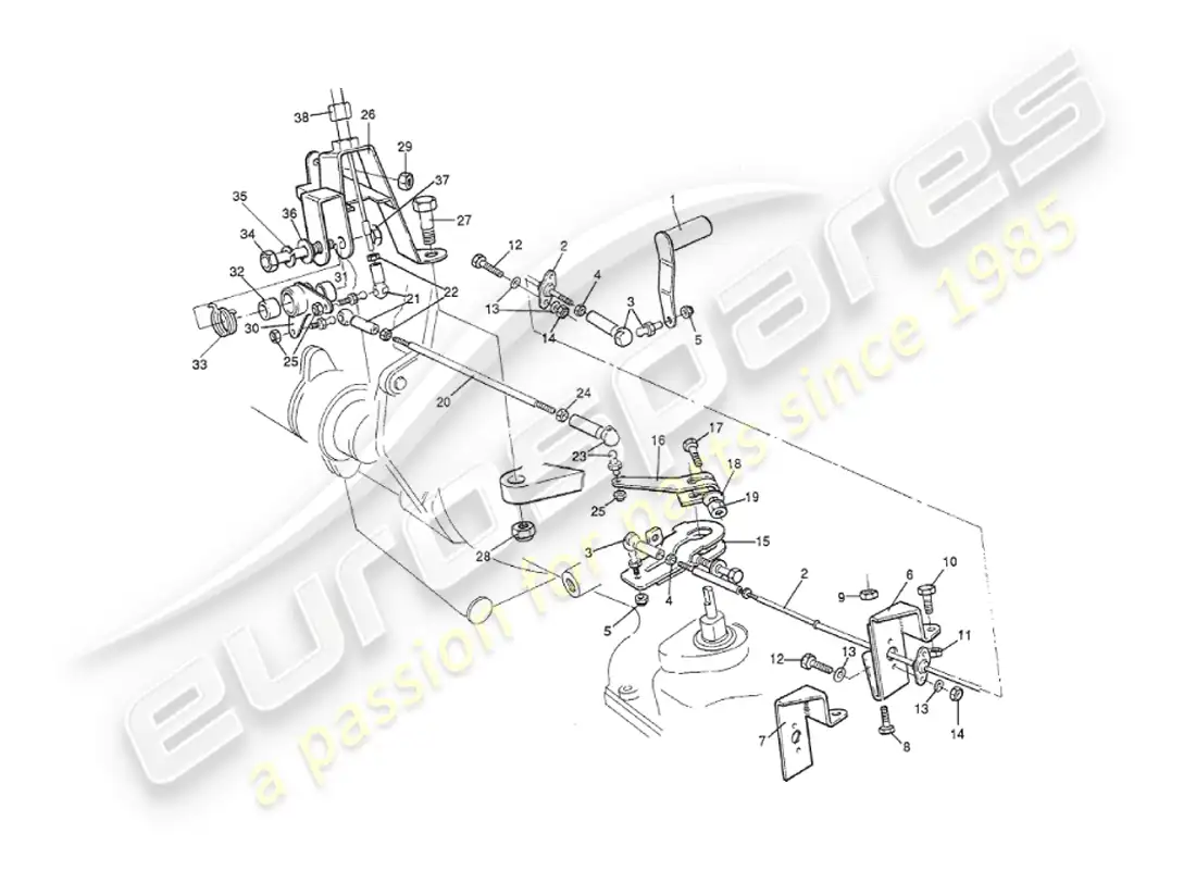 aston martin v8 virage (1999) 4 speed selector, gearbox linkage, volante, approx vin 60043 on parts diagram