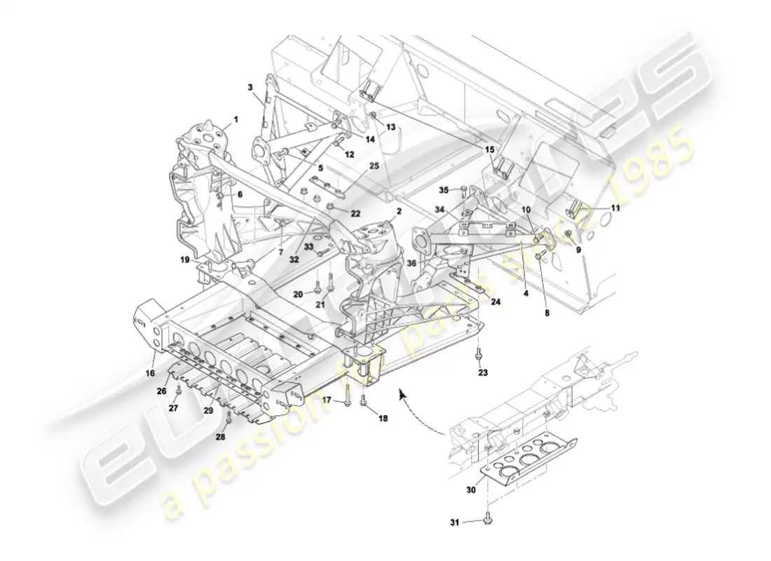 aston martin vanquish (2007) front body support structure parts diagram