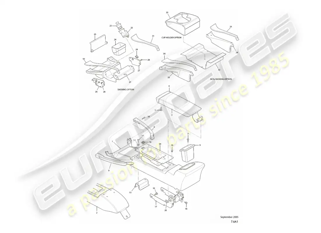 aston martin vanquish (2007) centre console & trim, vin 501949 on parts diagram