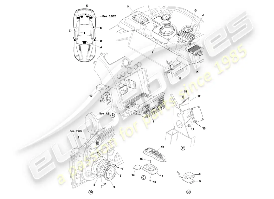 aston martin vanquish (2007) in-car entertainment parts diagram