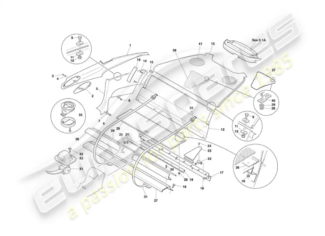 aston martin vanquish (2007) rear trim, 2+0 parts diagram