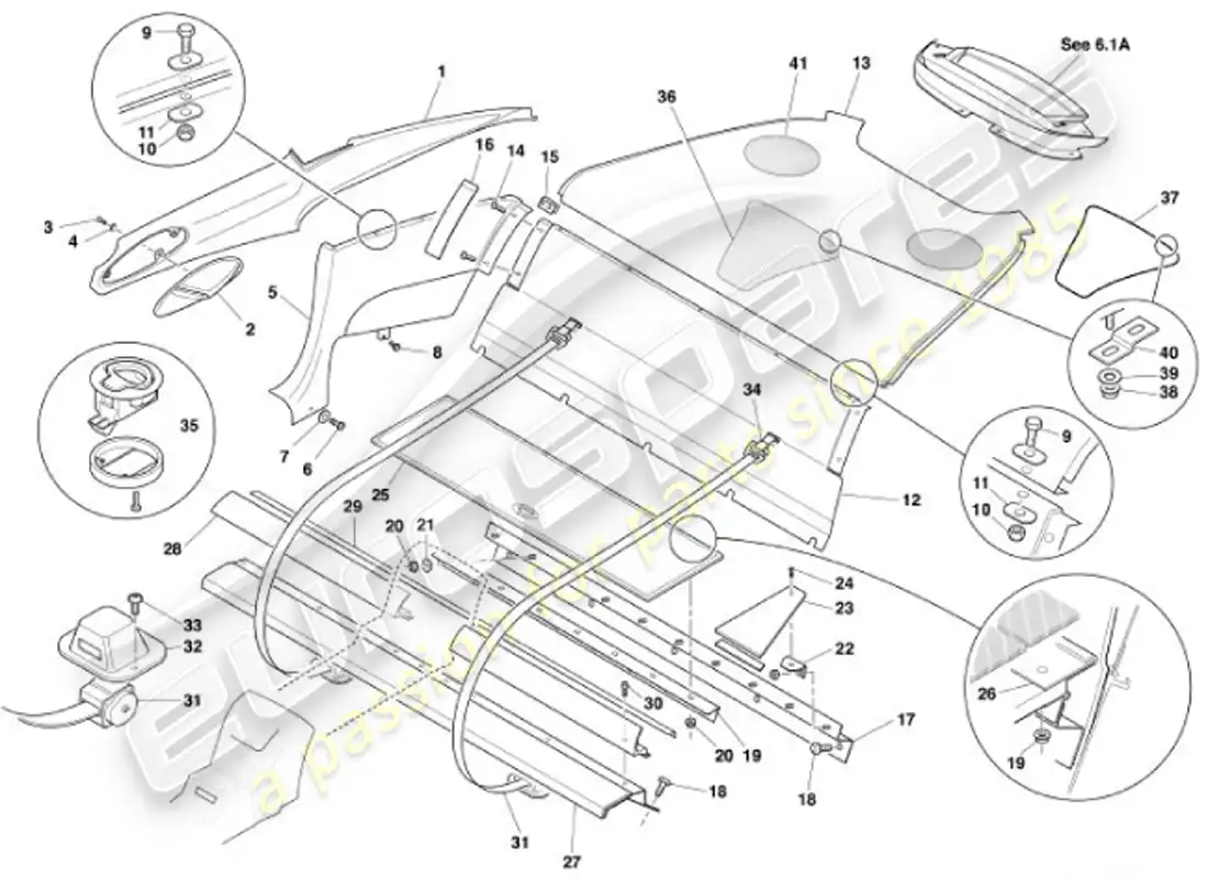 aston martin vanquish (2001) rear trim, 2+0 parts diagram