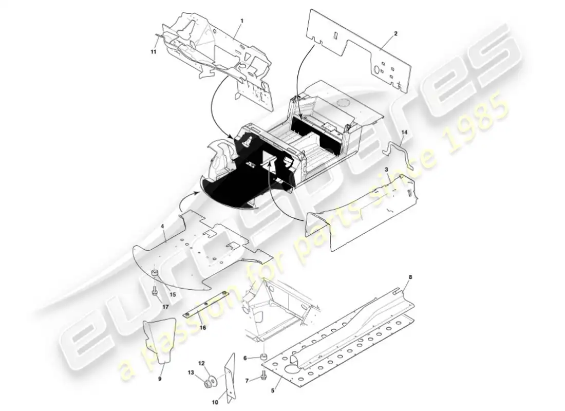 aston martin vanquish (2001) heat deflectors & shields parts diagram