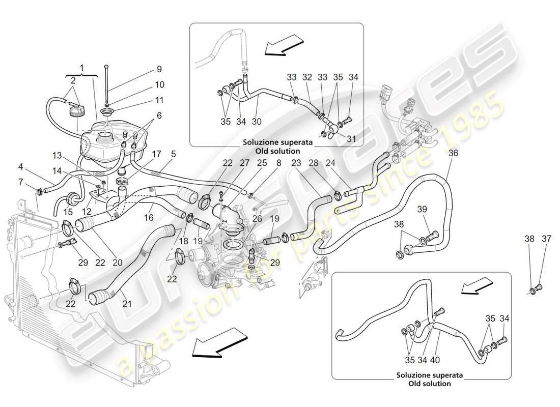 maserati granturismo (2009) cooling system: nourice and lines part diagram