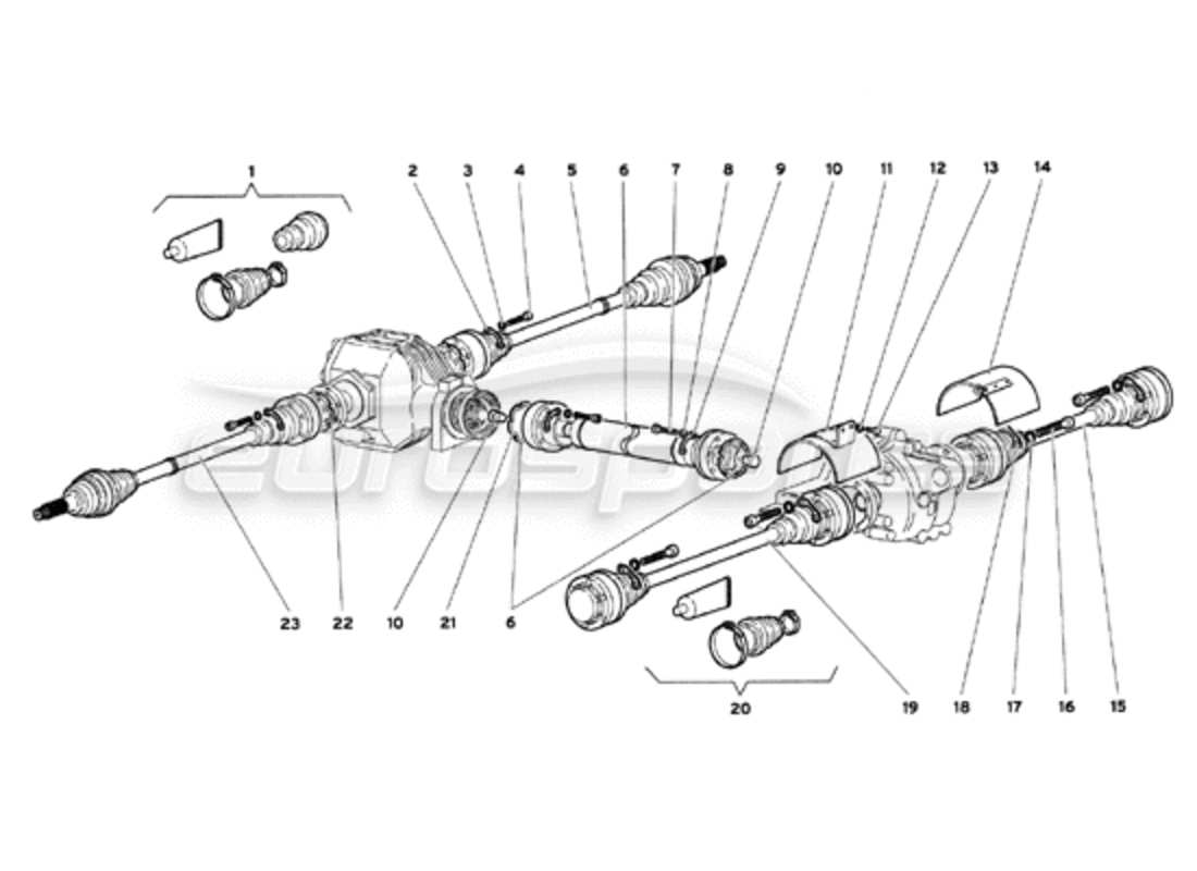 lamborghini diablo 6.0 (2001) axle shafts and propeller shaft parts diagram