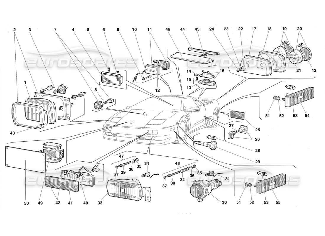 lamborghini diablo roadster (1998) lights parts diagram