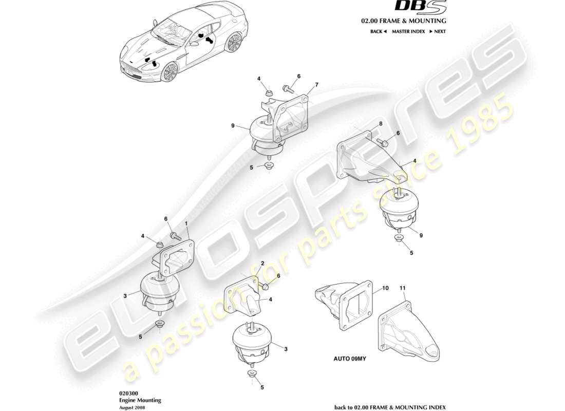 aston martin dbs (2008) engine mountings part diagram