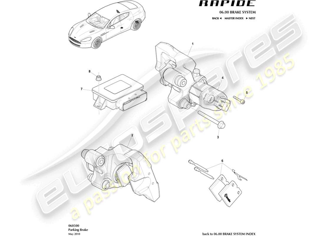 aston martin rapide (2010) parking brake part diagram