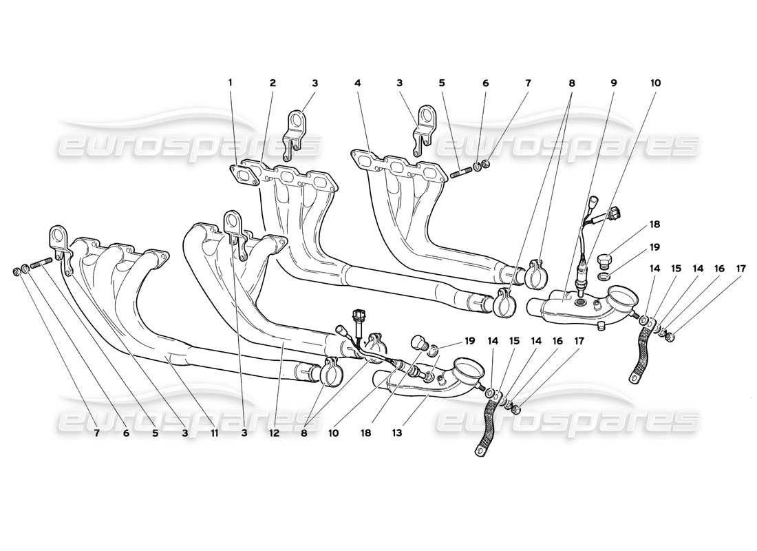 lamborghini diablo sv (1999) exhaust system part diagram
