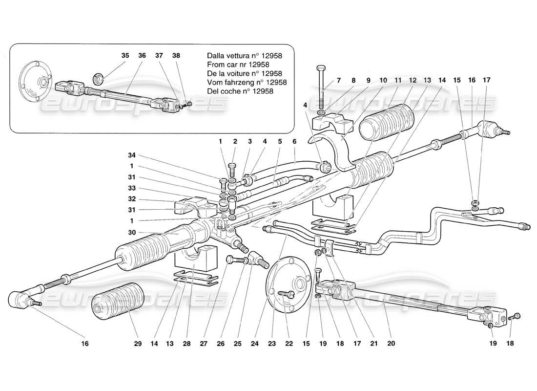 lamborghini diablo sv (1998) steering parts diagram