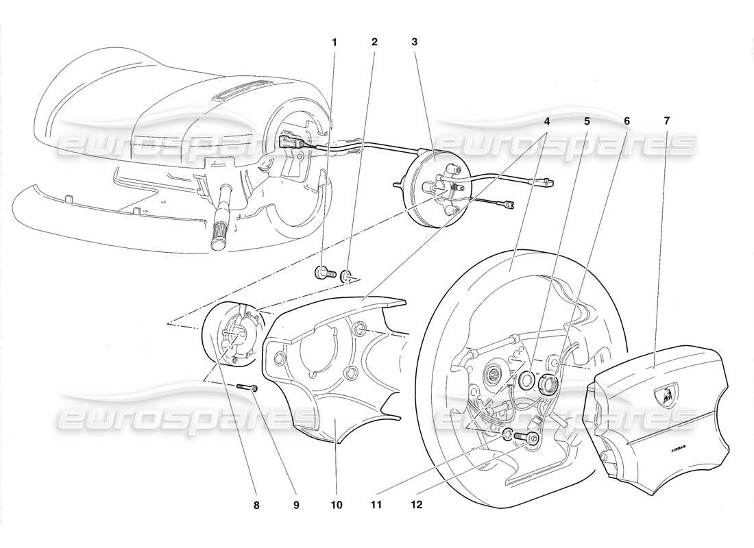 lamborghini diablo roadster (1998) steering parts diagram