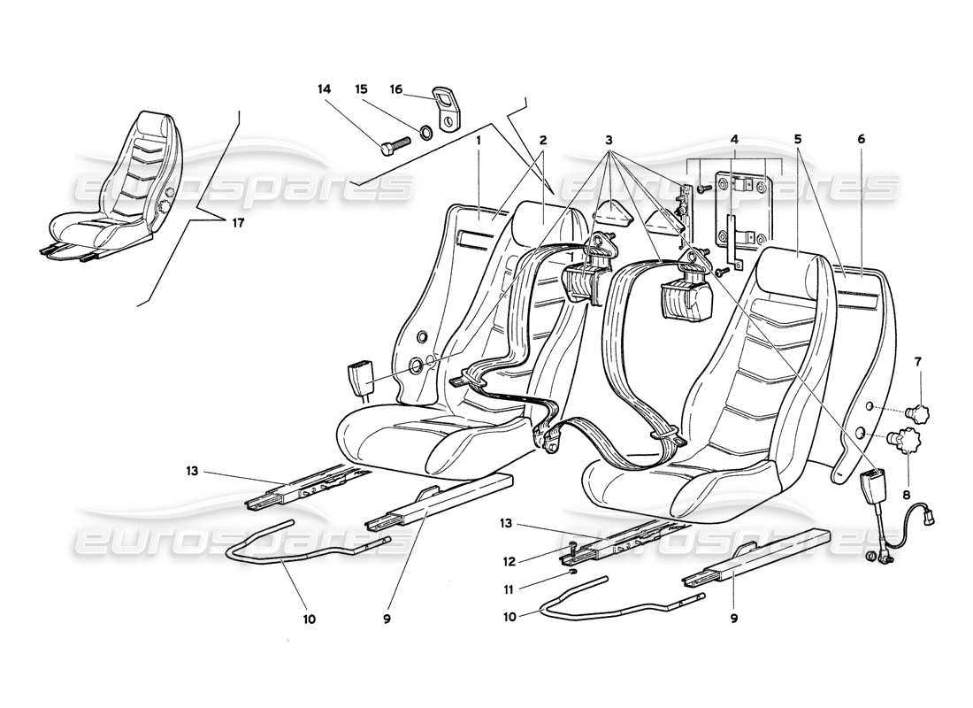 lamborghini diablo 6.0 (2001) seat and safety belts parts diagram