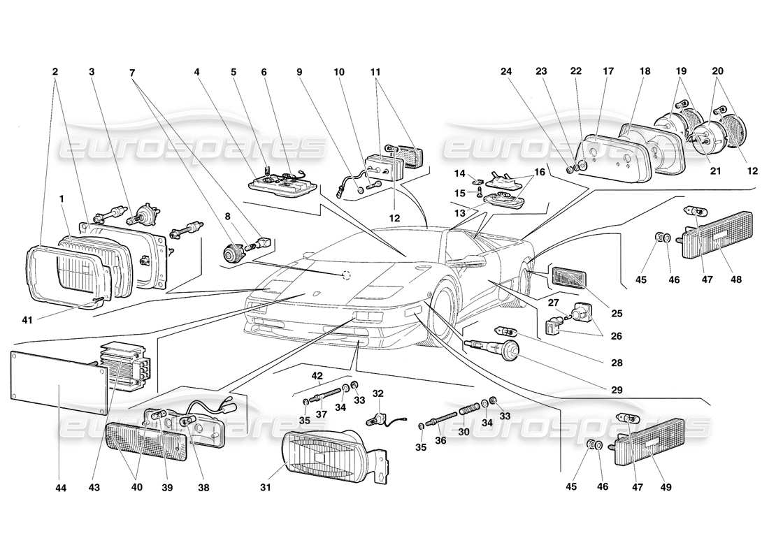 lamborghini diablo sv (1998) lights parts diagram