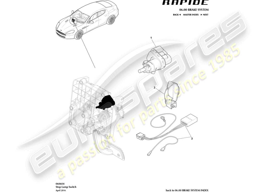 aston martin rapide (2017) brake lamp switch part diagram