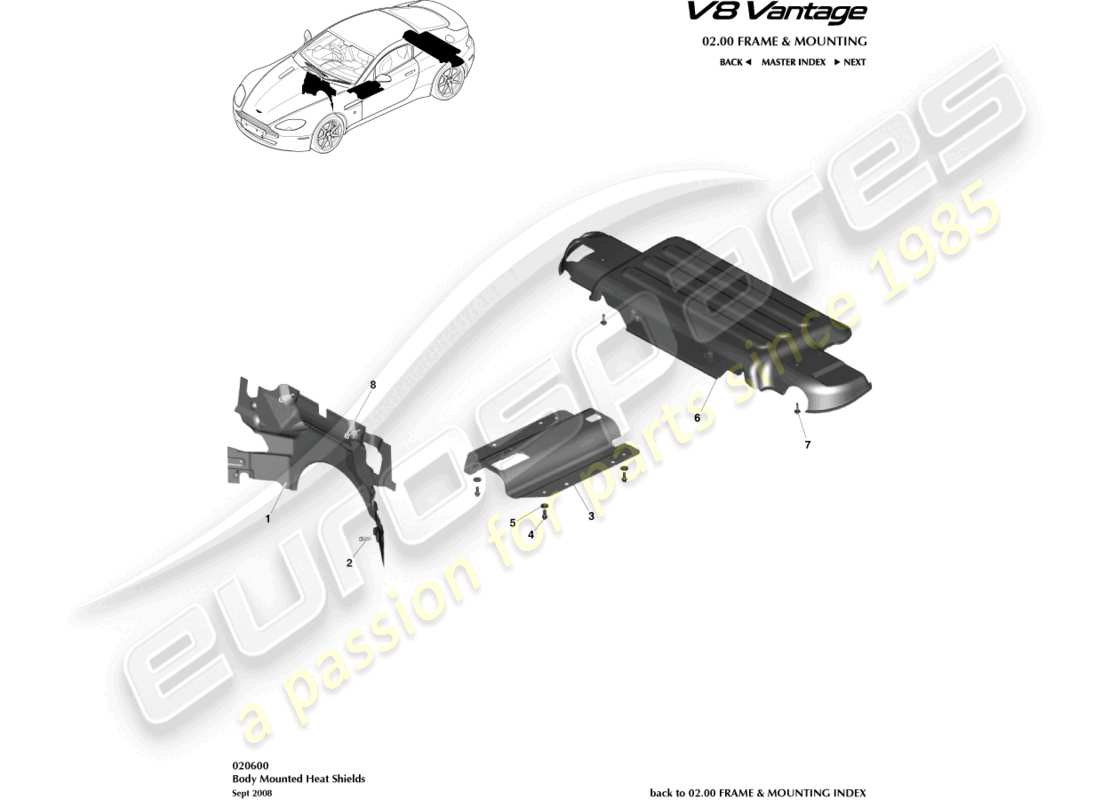 aston martin v8 vantage (2018) heat shields part diagram