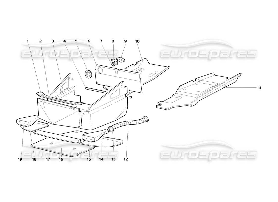 lamborghini diablo sv (1999) frame floor panels parts diagram