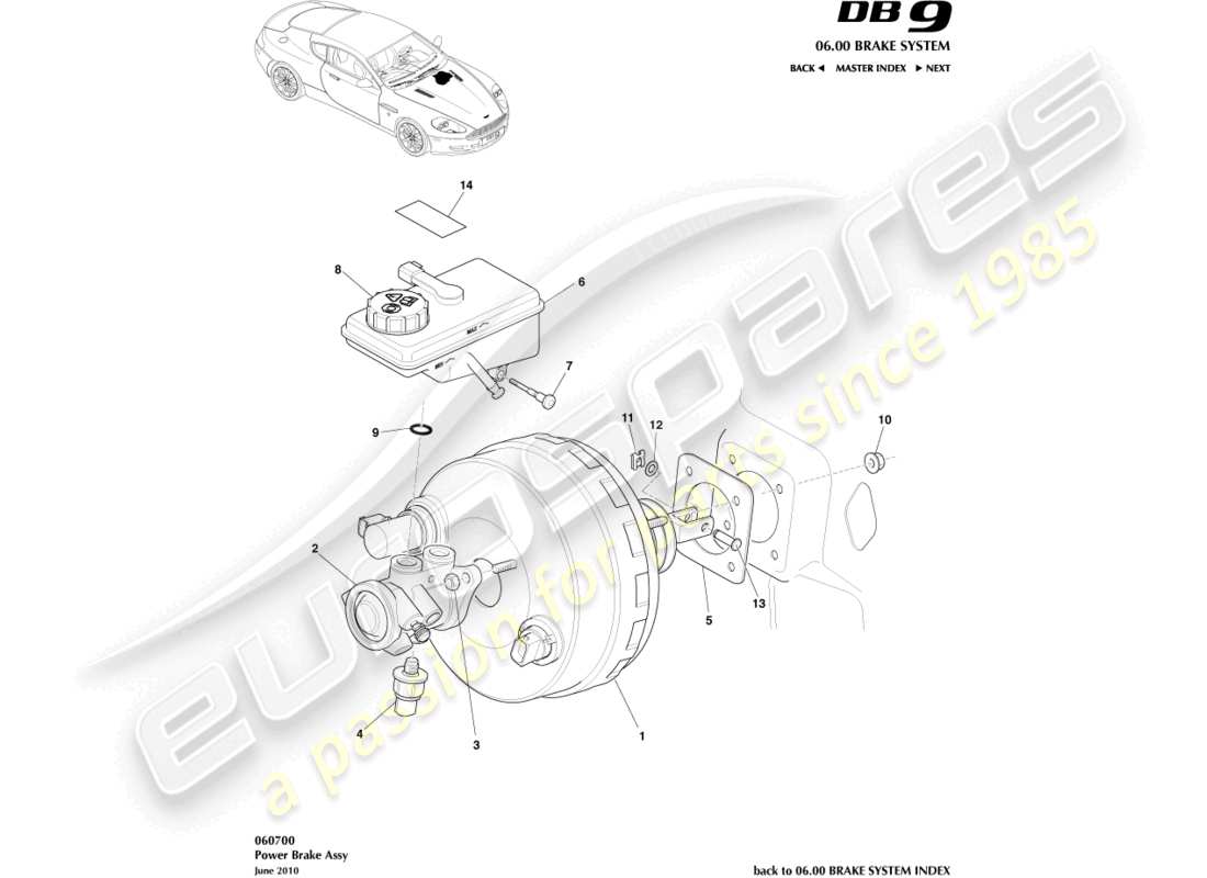aston martin db9 (2010) power brake assembly part diagram