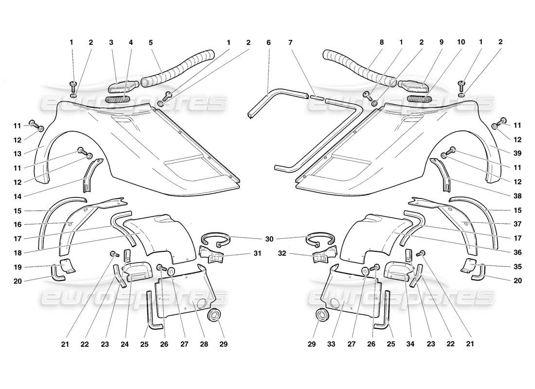 lamborghini diablo sv (1998) front body elements part diagram