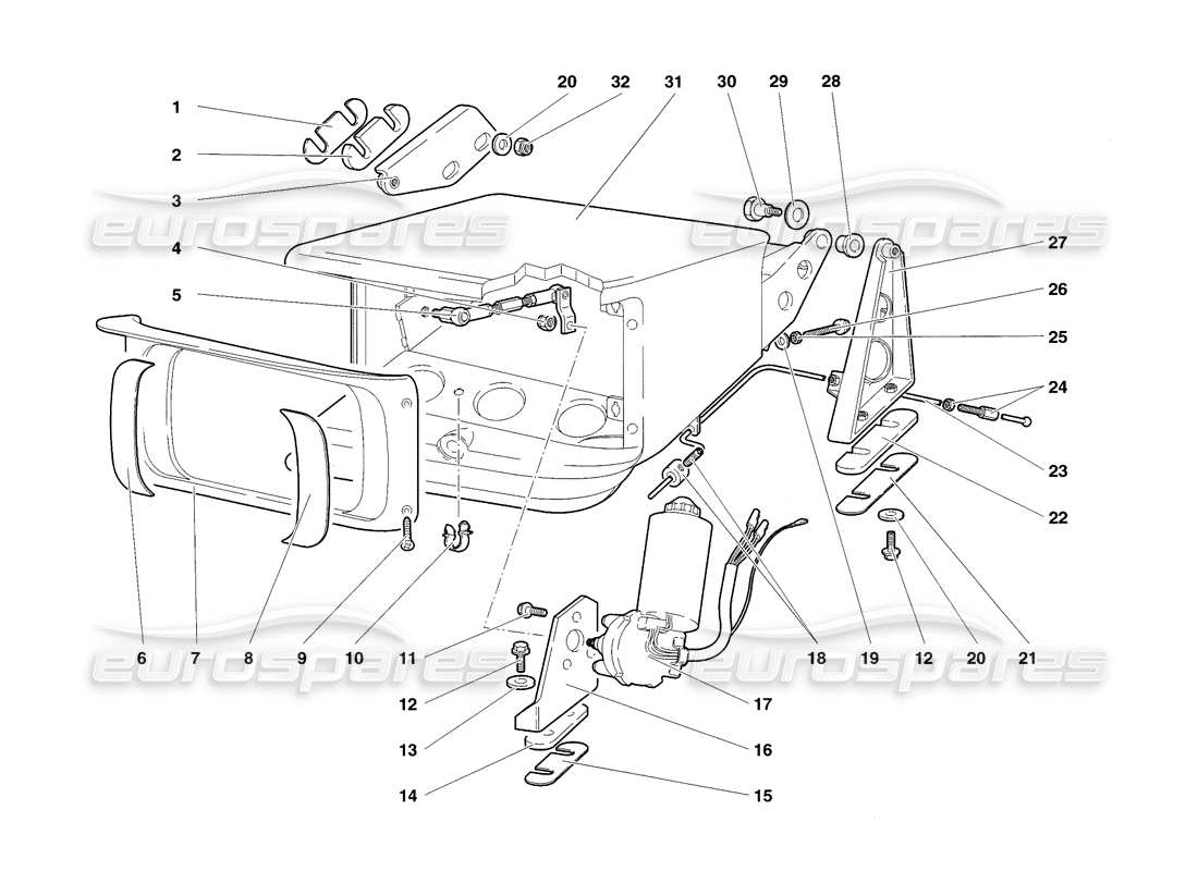 lamborghini diablo sv (1998) head lamp lifting system part diagram