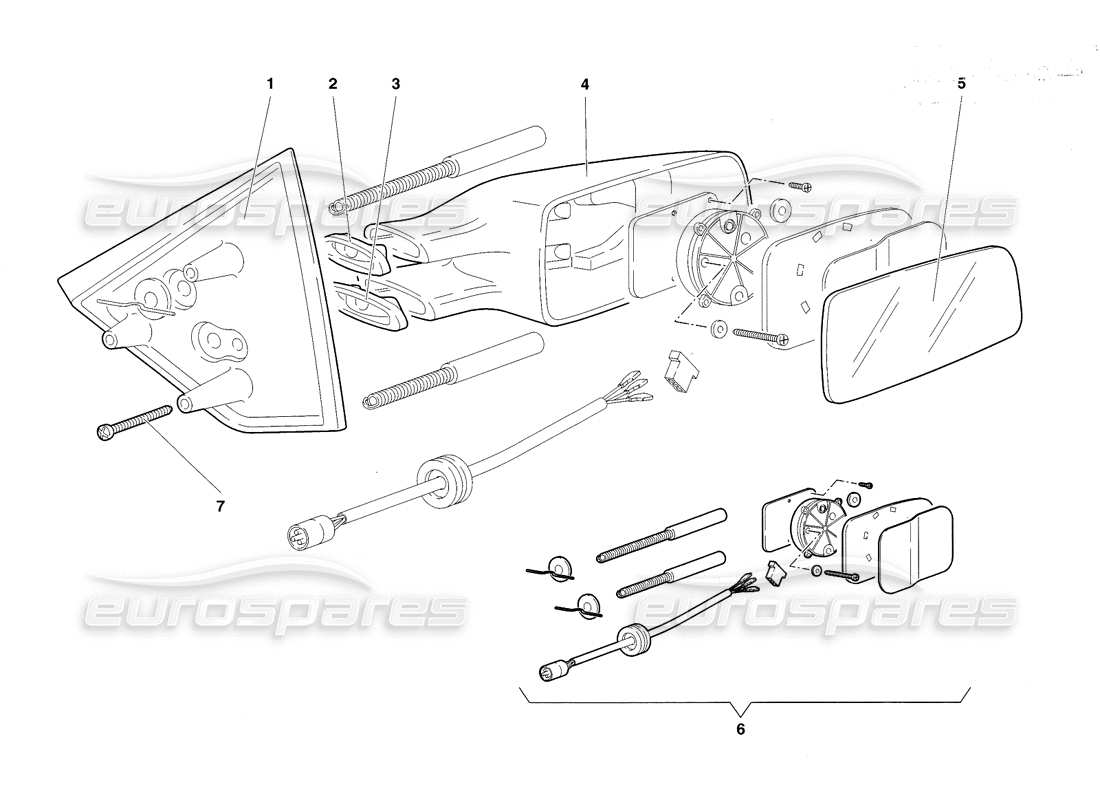 lamborghini diablo sv (1998) external rear view mirrors part diagram