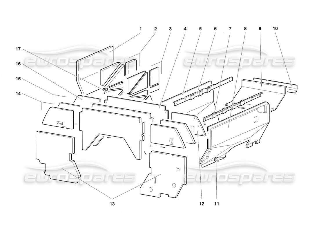 lamborghini diablo sv (1998) engine compartment insulating panels part diagram