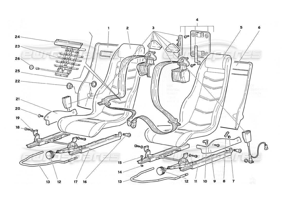 lamborghini diablo sv (1999) seats and safety belts parts diagram