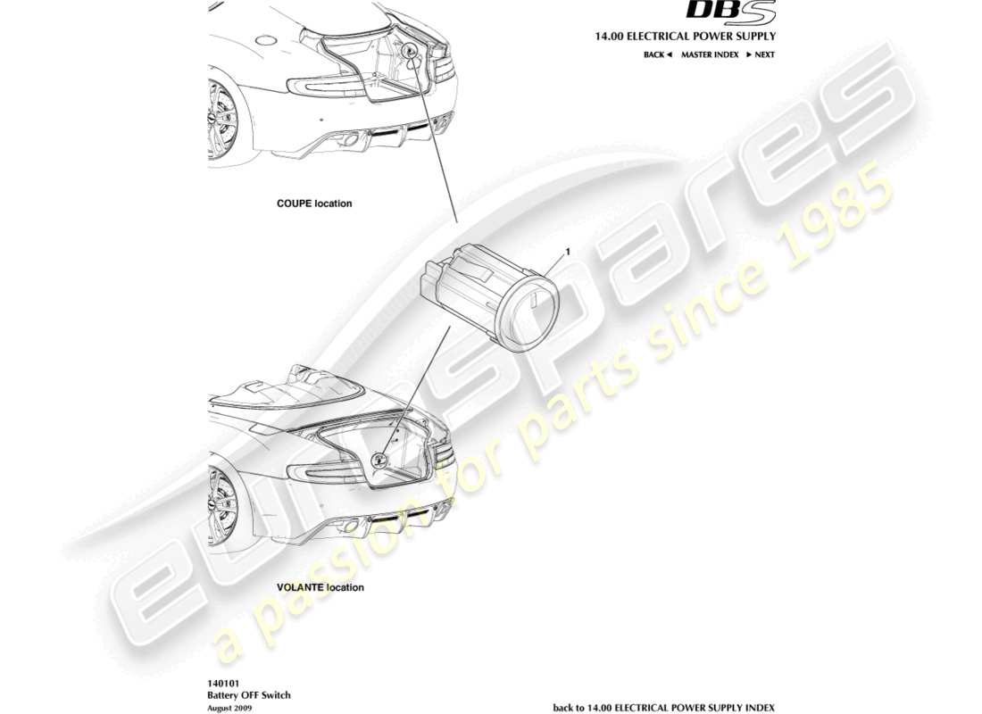 aston martin dbs (2009) battery off switch part diagram