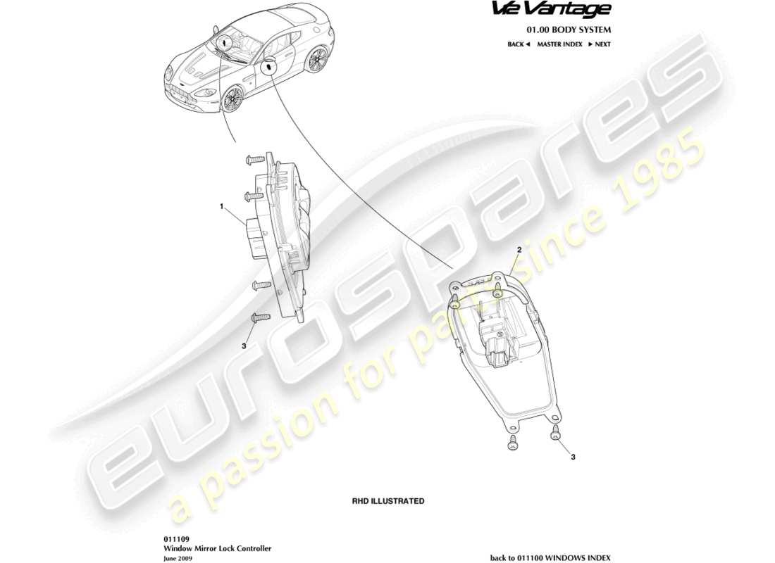 aston martin v12 vantage (2010) window/mirror lock controller part diagram