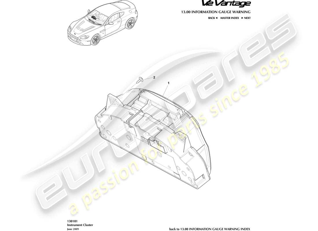 aston martin v12 vantage (2013) instrument cluster part diagram