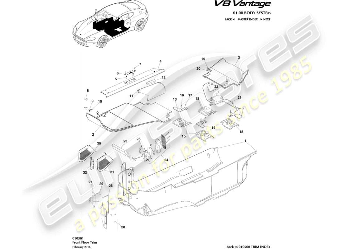 aston martin vantage gt8 (2017) floor trim parts diagram