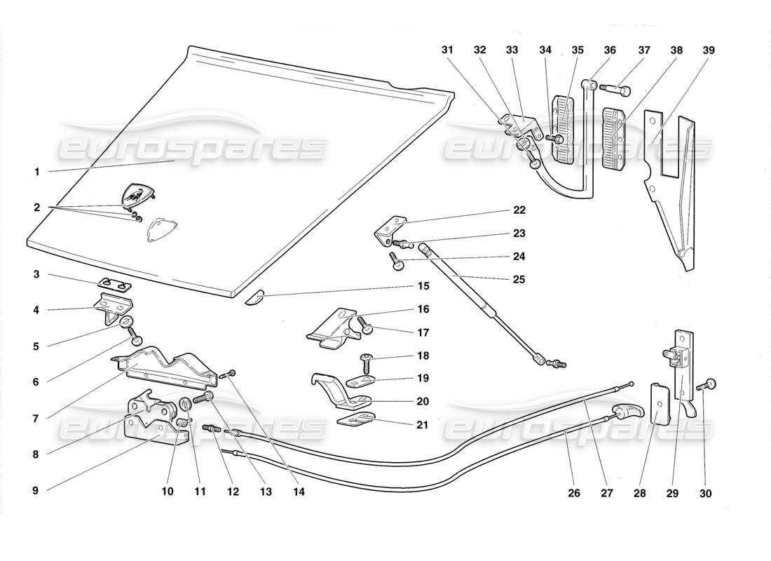 lamborghini diablo roadster (1998) front hood part diagram