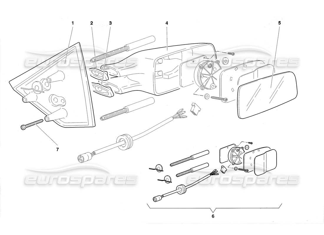 lamborghini diablo roadster (1998) external rear view mirrors parts diagram