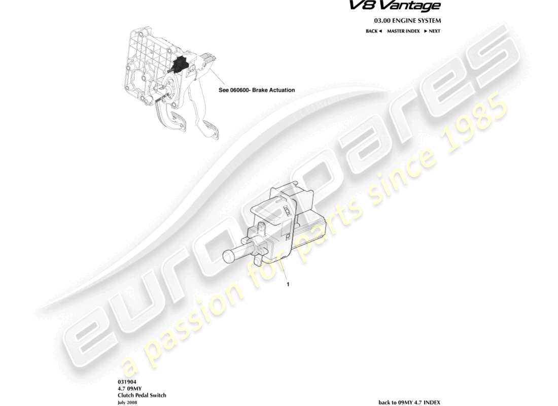 aston martin v8 vantage (2018) clutch pedal switch part diagram